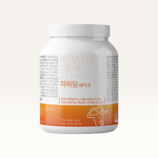 POWER MEAL (NOURISHMENT+) NUTRITIONAL BALANCE & ENHANCEMENT 50 KINDS OF POWER ENERGY SHAKE — product and original packaging on an ivory background