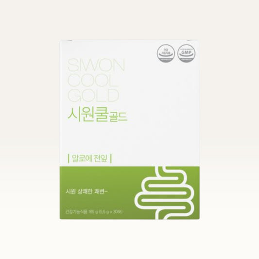 SIWON COOL GOLD REFRESHING AND SMOOTH BOWEL MOVEMENT — product and original packaging on an ivory background